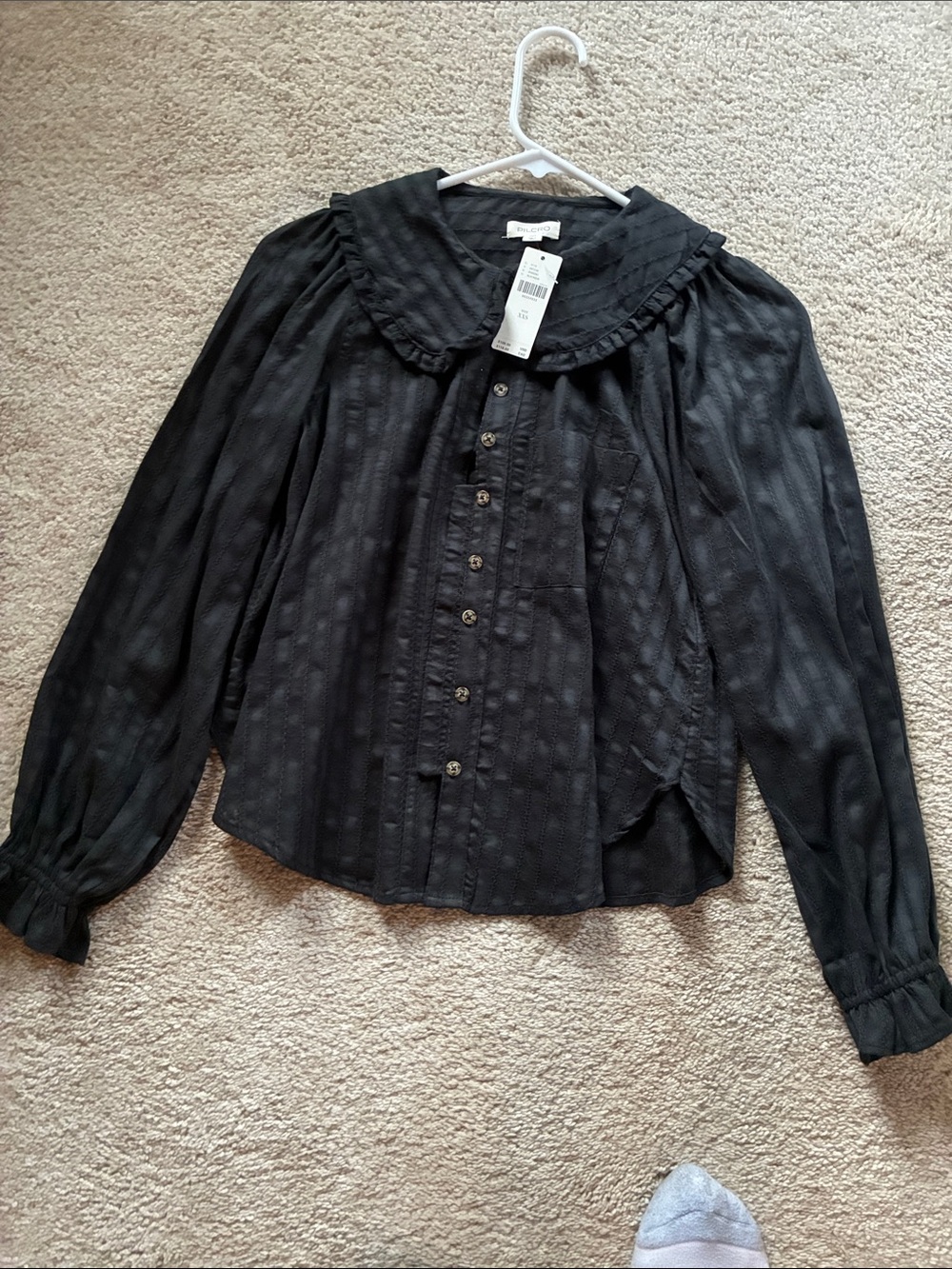 Anthropologie Pilcro Black Ruffle Collar Button-Down Blouse. NWT